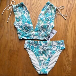 Robin Piccone Turquoise and Gray Floral Bikini - Size XS - NWT